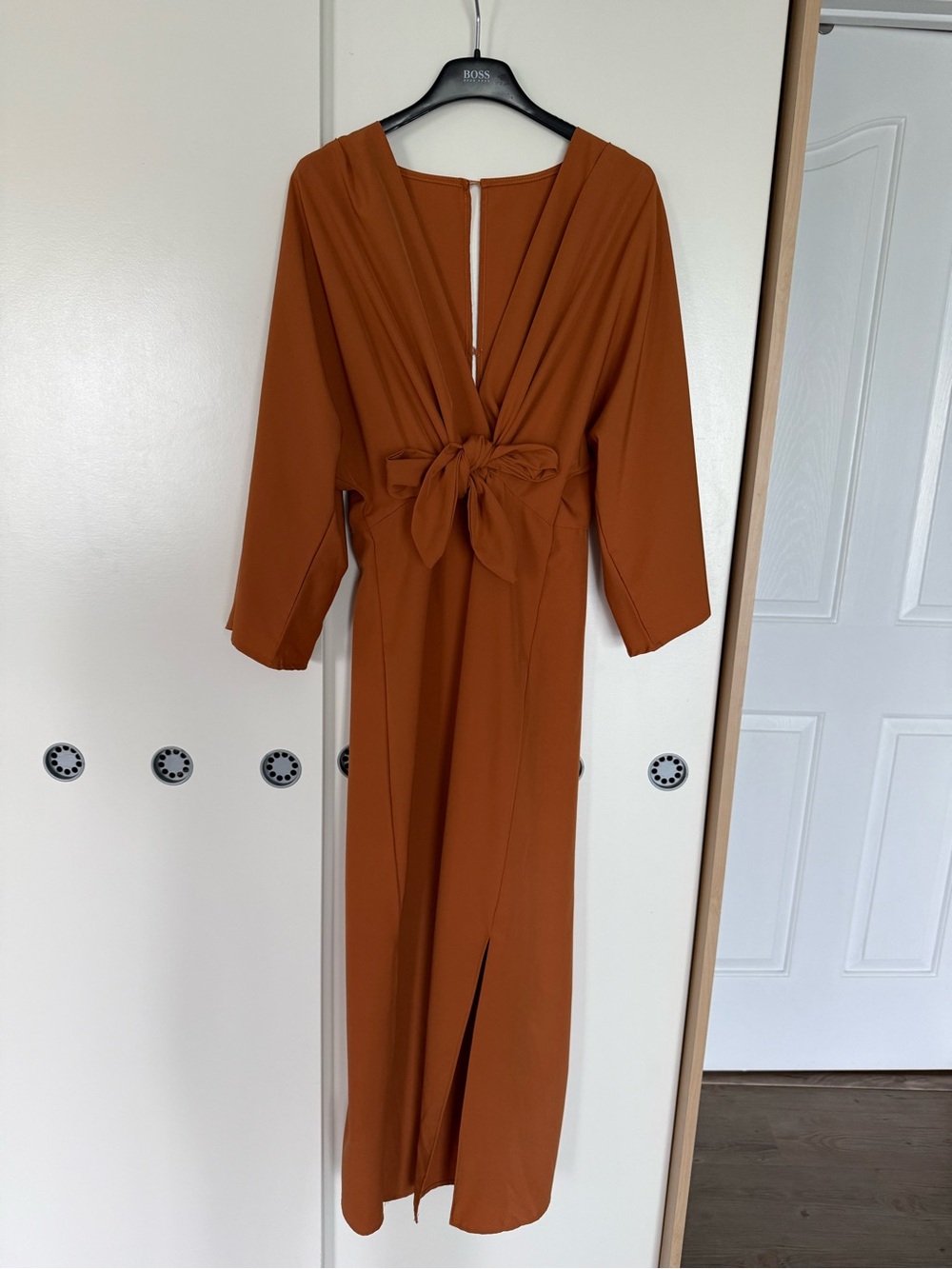 SHEIN Rust Tie-Front Long Sleeve Maxi Dress